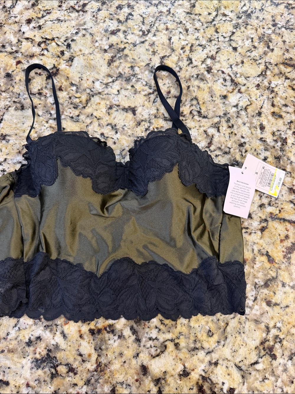 Auden Olive Satin Bandeau with Black Lace Trim